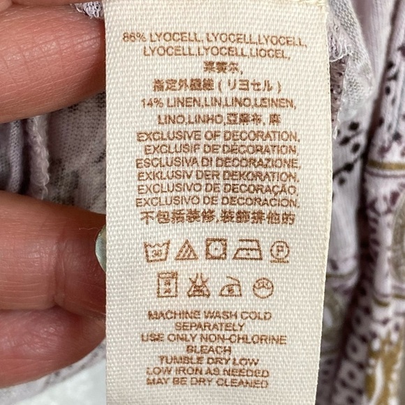 Free People Medallion Linen Blend Long Sleeve Top Size Small - Picture 10 of 12